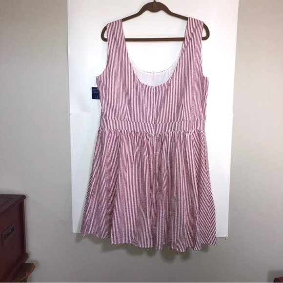 Kiel James Patrick Dress Red White Stripe Lined Back Zip 14 Seersucker Pockets - Picture 12 of 12